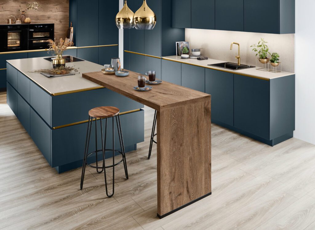 Nobilia Teal Matt Handleless Kitchen With Island 1 | Nobilia German Kitchens by Square, Sheffield